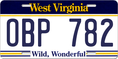 WV license plate OBP782