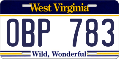 WV license plate OBP783