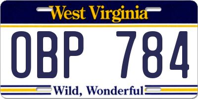 WV license plate OBP784