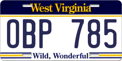 WV license plate OBP785