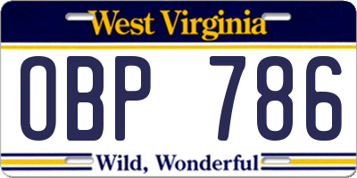 WV license plate OBP786