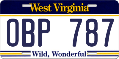 WV license plate OBP787