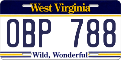 WV license plate OBP788