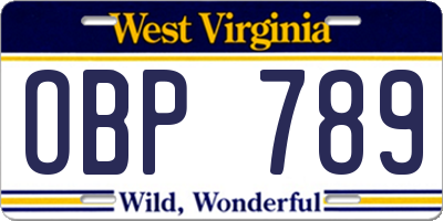 WV license plate OBP789