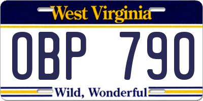 WV license plate OBP790