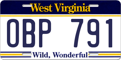 WV license plate OBP791