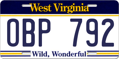 WV license plate OBP792
