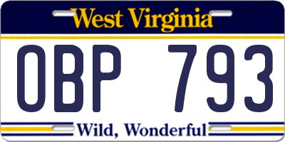 WV license plate OBP793