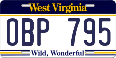 WV license plate OBP795