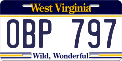 WV license plate OBP797