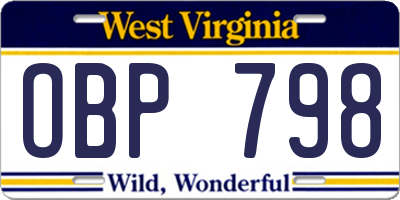 WV license plate OBP798