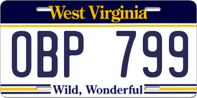 WV license plate OBP799