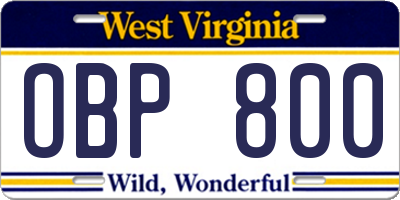 WV license plate OBP800