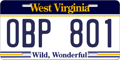 WV license plate OBP801