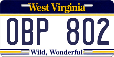WV license plate OBP802
