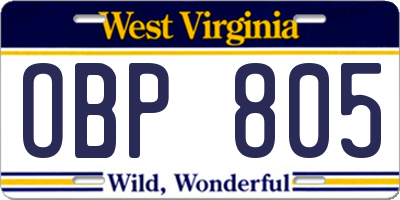 WV license plate OBP805