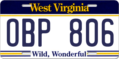 WV license plate OBP806