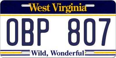 WV license plate OBP807