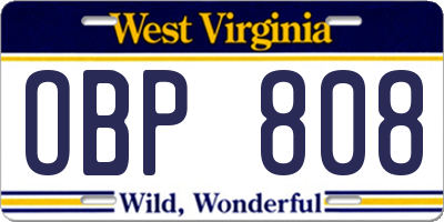 WV license plate OBP808