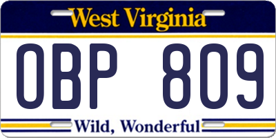 WV license plate OBP809