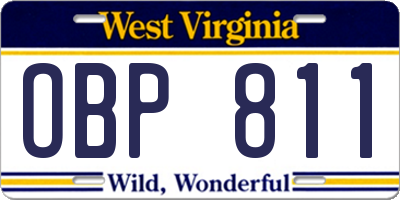 WV license plate OBP811