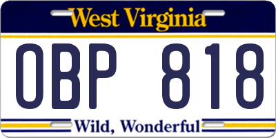 WV license plate OBP818