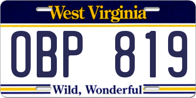 WV license plate OBP819