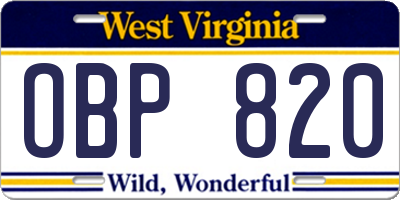 WV license plate OBP820