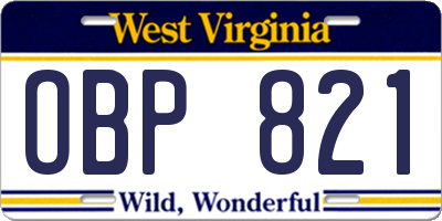 WV license plate OBP821