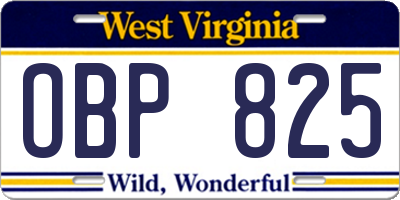 WV license plate OBP825