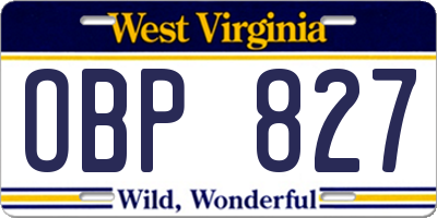 WV license plate OBP827
