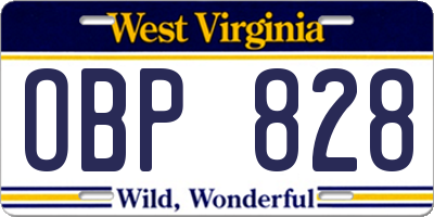 WV license plate OBP828