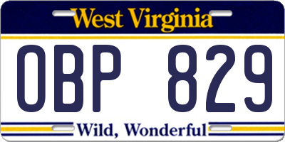 WV license plate OBP829