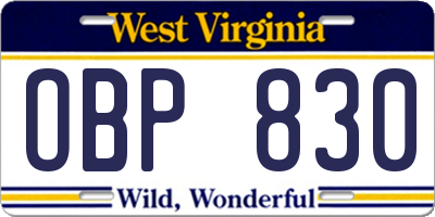 WV license plate OBP830