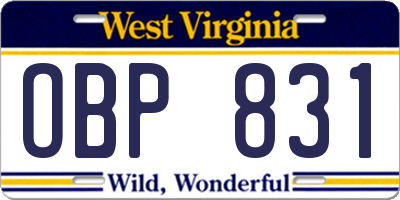 WV license plate OBP831