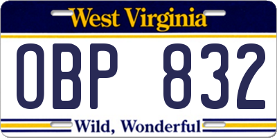 WV license plate OBP832