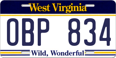 WV license plate OBP834