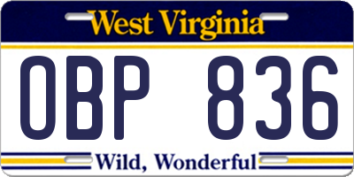 WV license plate OBP836