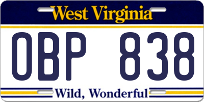 WV license plate OBP838