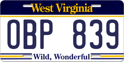 WV license plate OBP839