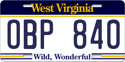 WV license plate OBP840