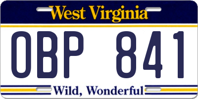 WV license plate OBP841