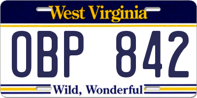 WV license plate OBP842