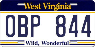 WV license plate OBP844
