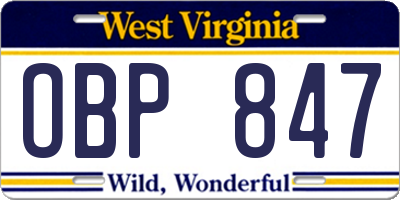 WV license plate OBP847