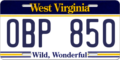 WV license plate OBP850