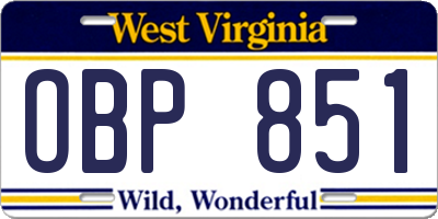 WV license plate OBP851
