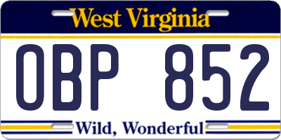 WV license plate OBP852