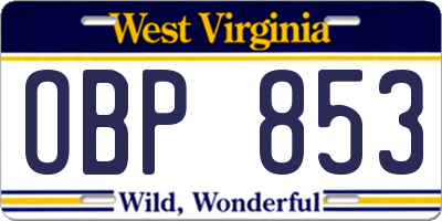 WV license plate OBP853
