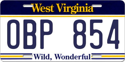 WV license plate OBP854